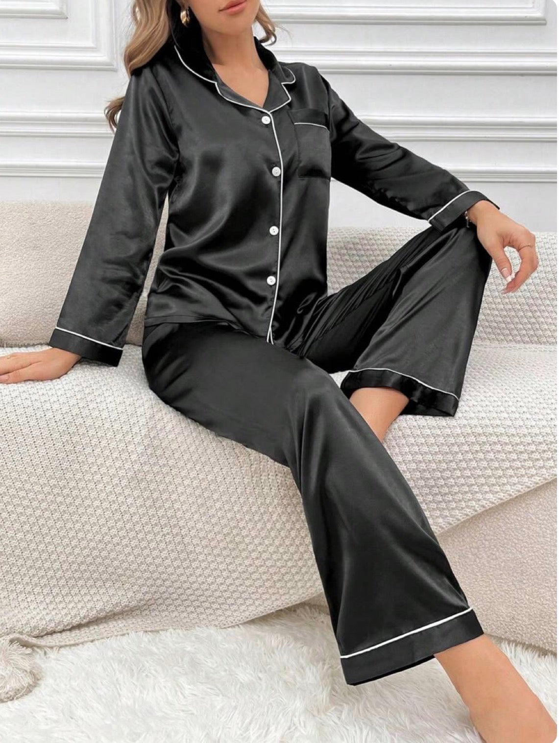 Black silk pajama set