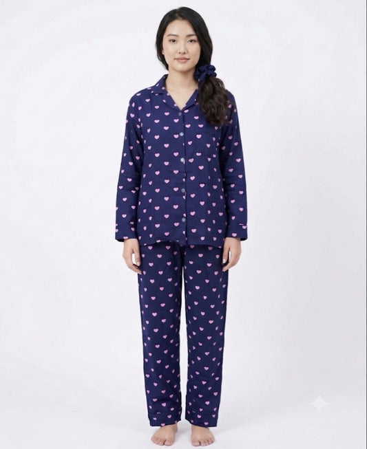 Windy hearts printed night suite