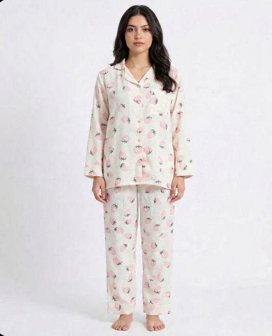 STRAWBERRY PRINTED SUMMER CRINKLE NIGHTSUITE
